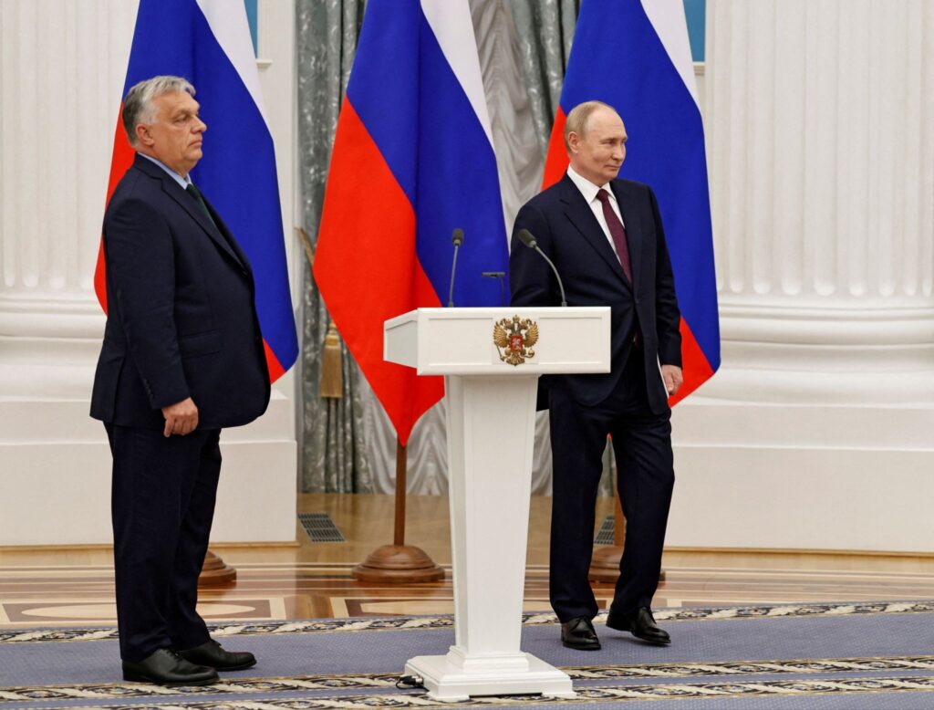 Владимир Путин и&nbsp;Виктор Орбан во&nbsp;время пресс-конференции в&nbsp;Кремле. 5 июля 2024 года
