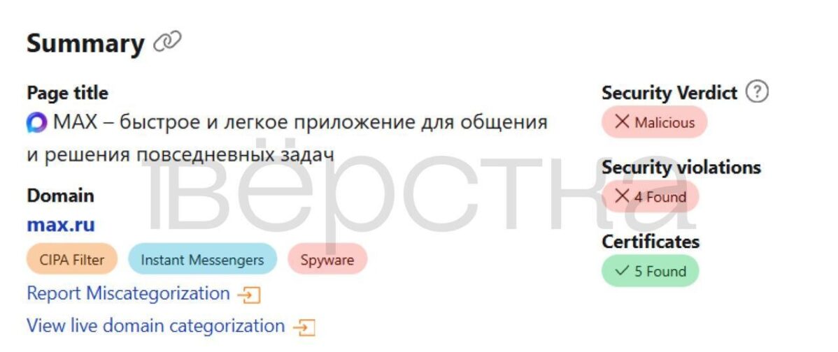 Хостинг-провайдер Cloudflare пометил как шпионское программное обеспечение домен, относящийся к «национальному мессенджеру» Max