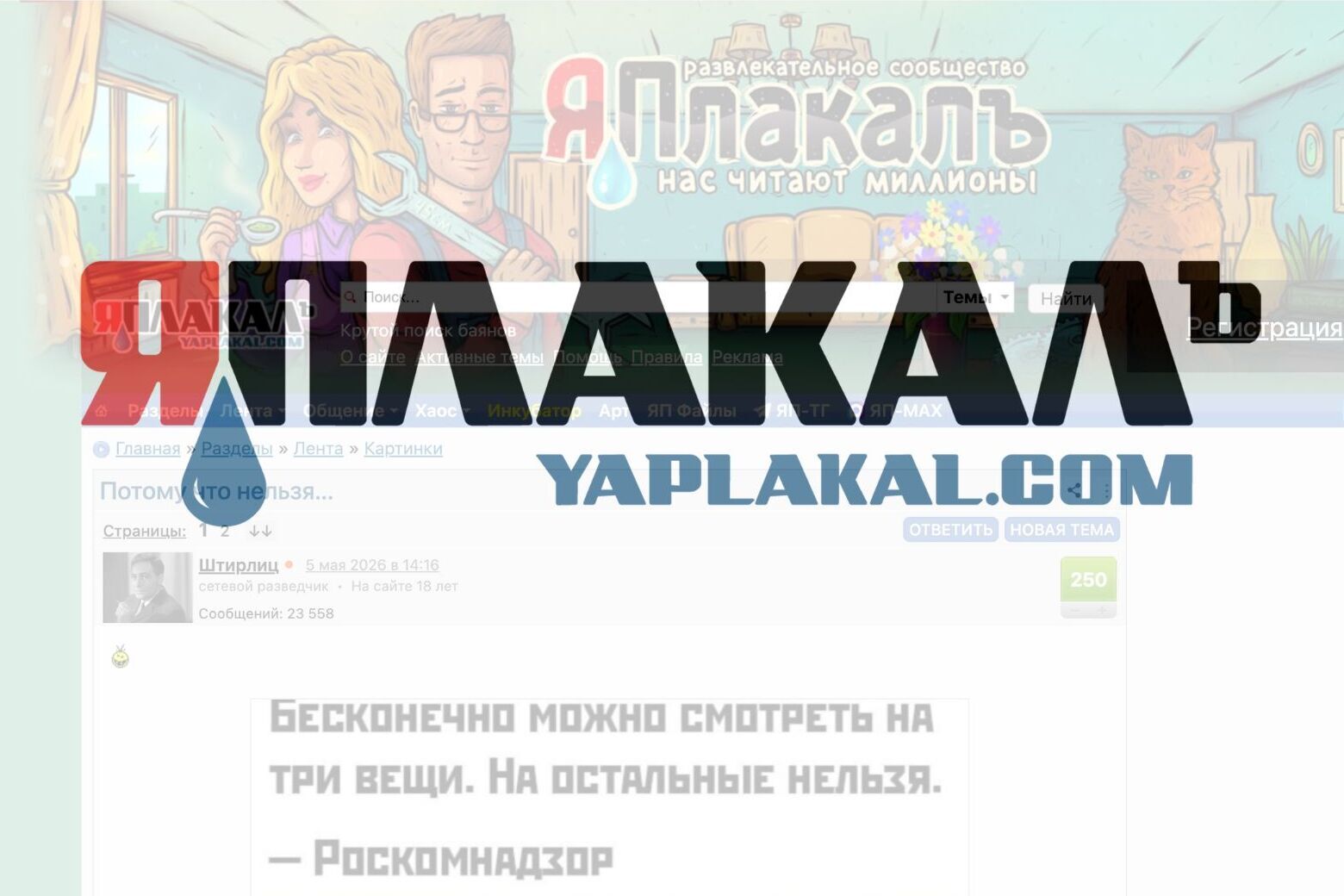 В России запретили один из старейших развлекательных порталов «ЯПлакалъ»