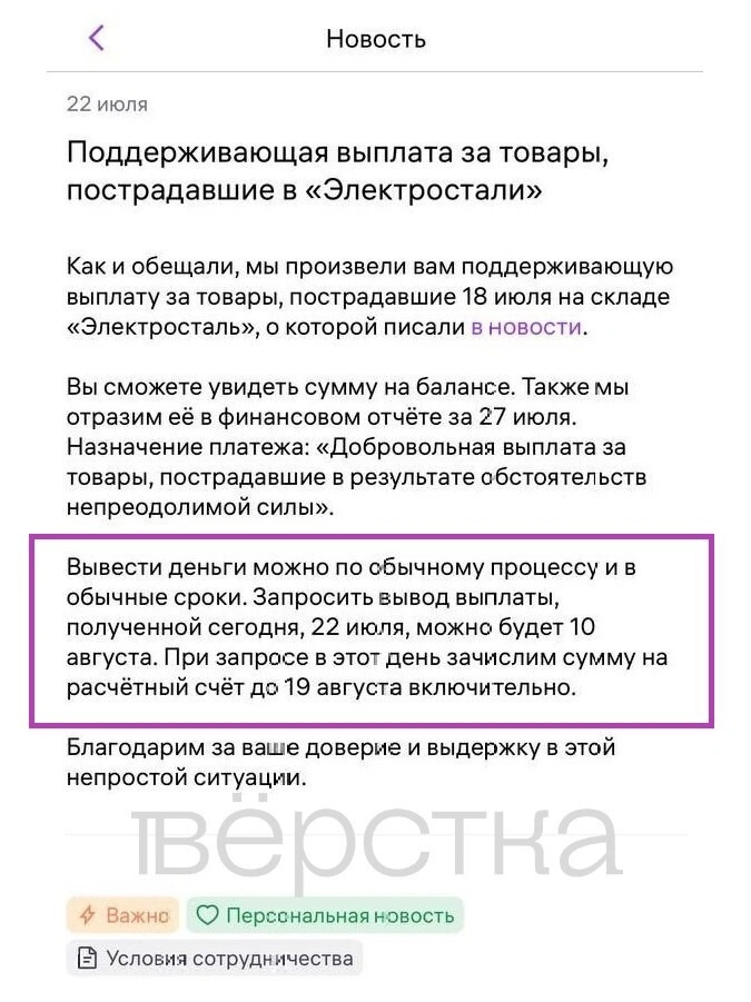 Продавцы Wildberries лишь в середине августа смогут получить первые компенсации за уничтоженный атаками БПЛА товар